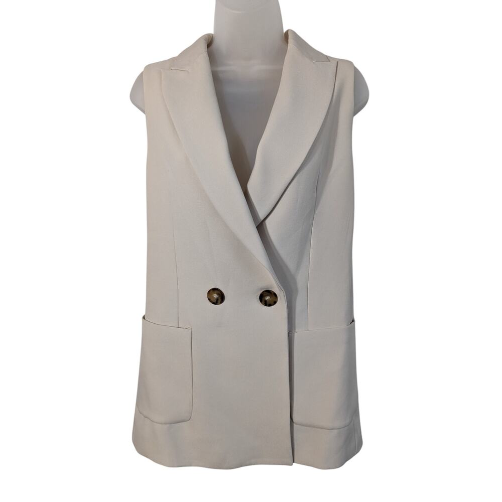 Zara Sleeveless Blazer Vest Long Cream Size XS Extra Small